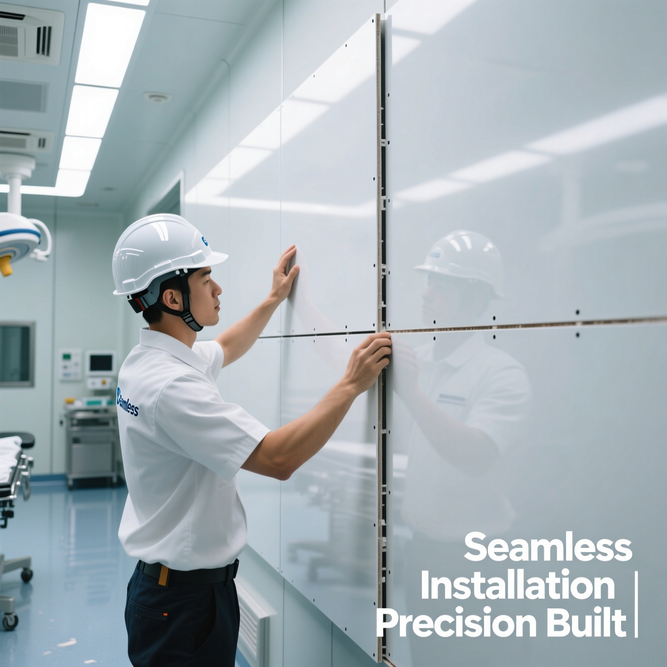 Services Technician installing a modular wall panel